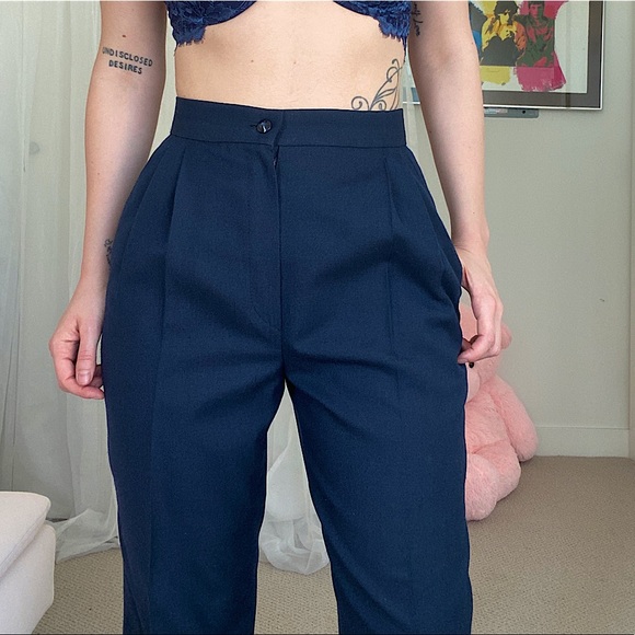 Vintage Pants - Vintage High Waisted Navy Blue Pants